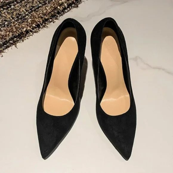 New velvet high -heeled shoe women's fine heel soft leather pointed head size si - Picture 3 of 5